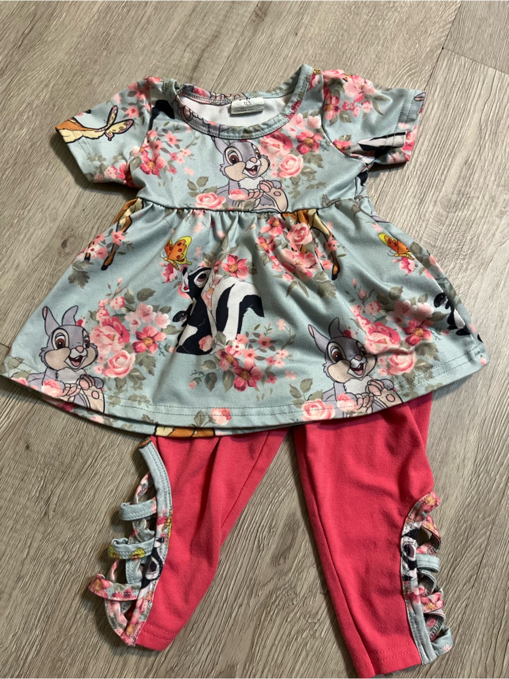 Disney’s Bambi Print Floral Tunic with Pink Cutout Leggings Set